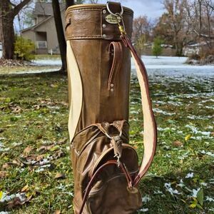 Vintage Jack Nicklaus MacGregor Leather Cart Golf Bag w/ Carry Strap